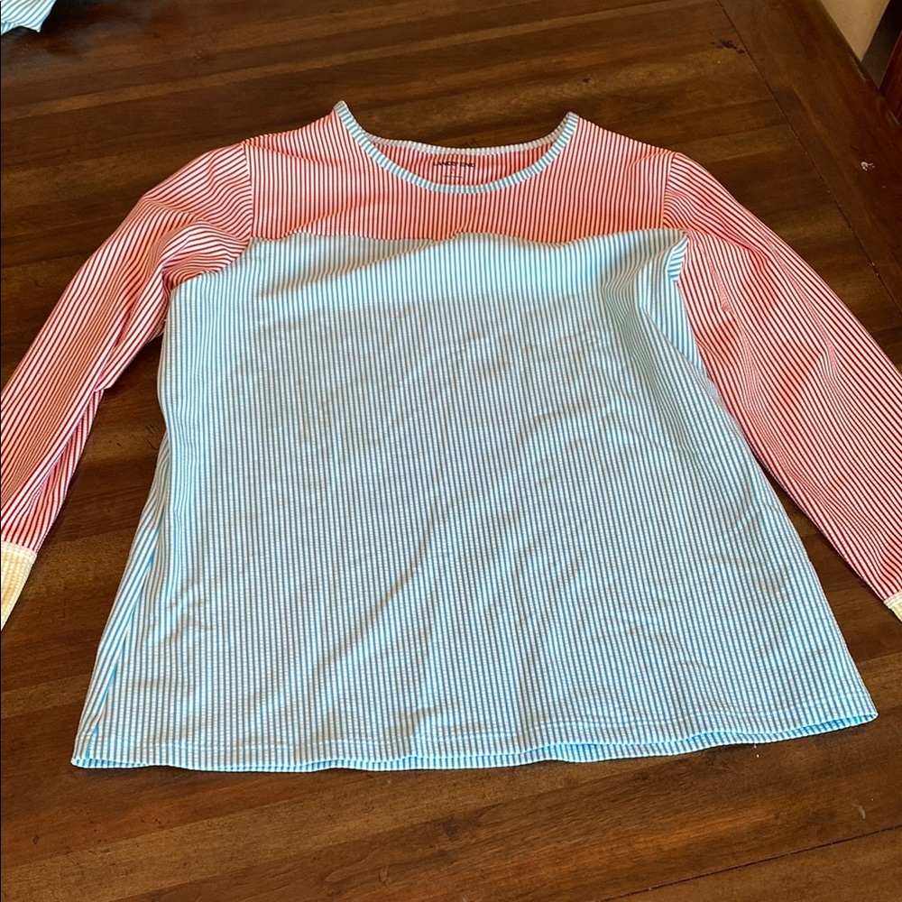 Lands' End Red and Blue Long Sleeve Tee with Raglan Sleeves